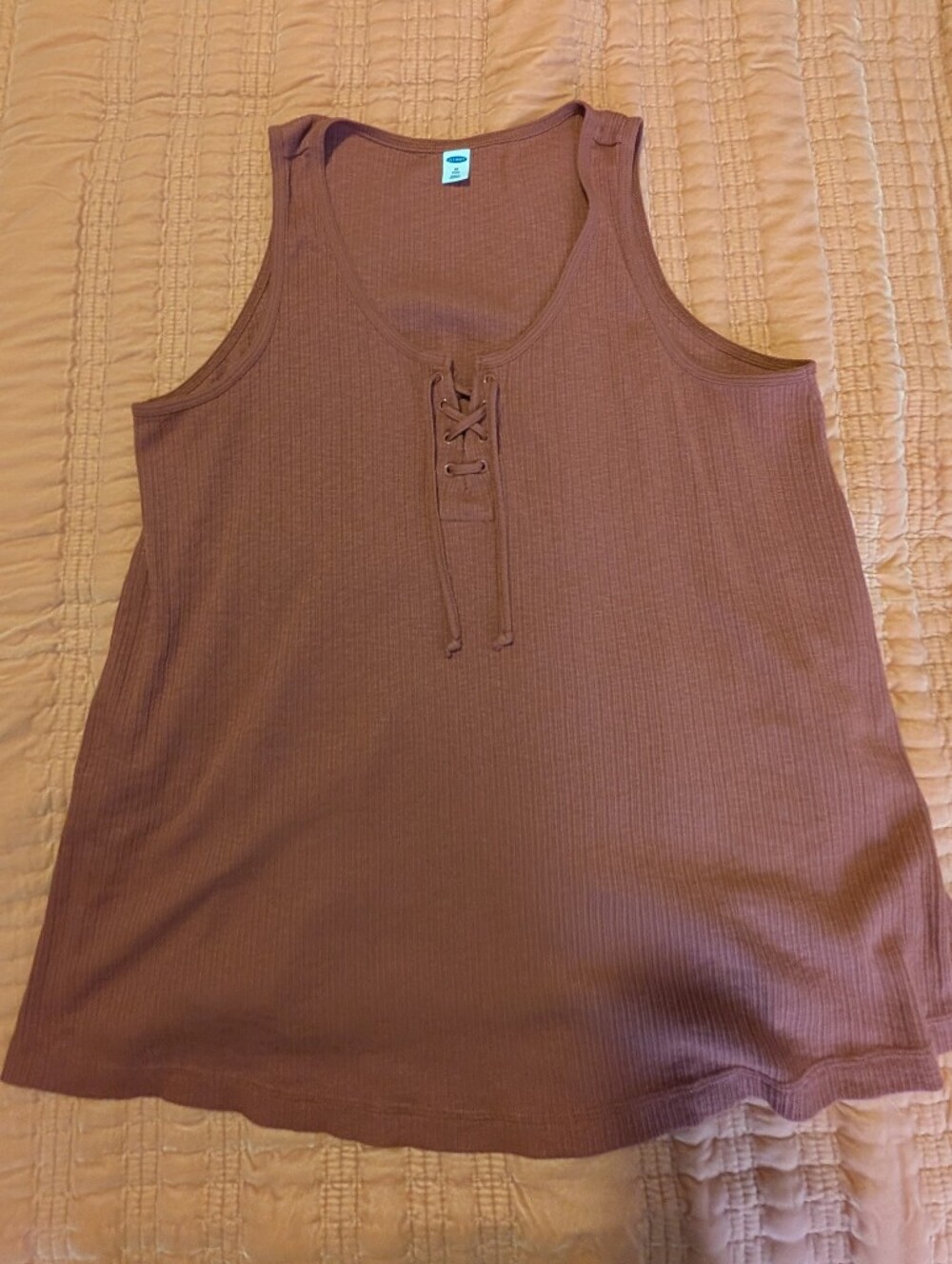 Ribbed Lace-Up Tank Top - Rust Orange